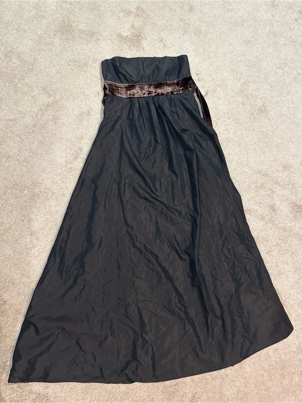 Strapless Brown Evening Gown with Velvet Waistband never worn